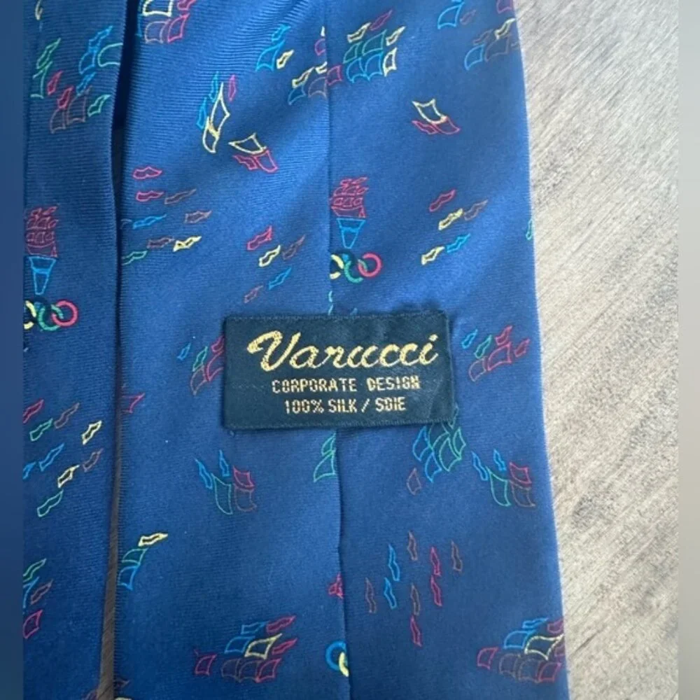 Varucci 100% Silk Tie Vintage Quebec 2002 Olympic Bid Merchandise Blue Torch
